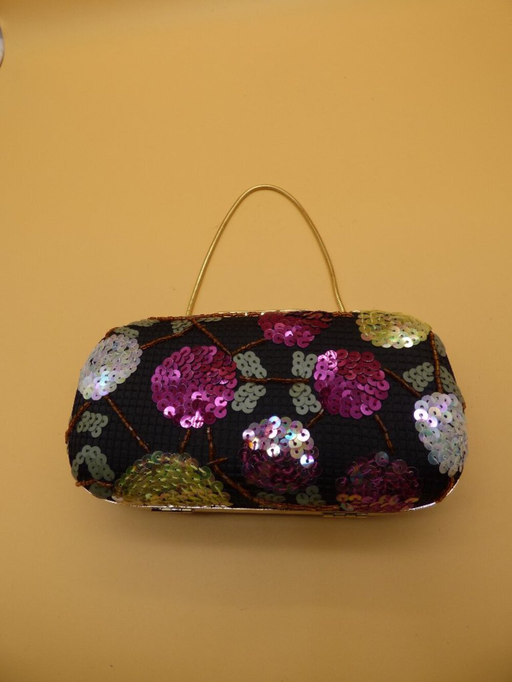 INC International Concepts Evie Floral Sequined Evening Clutch Bag Black Gold